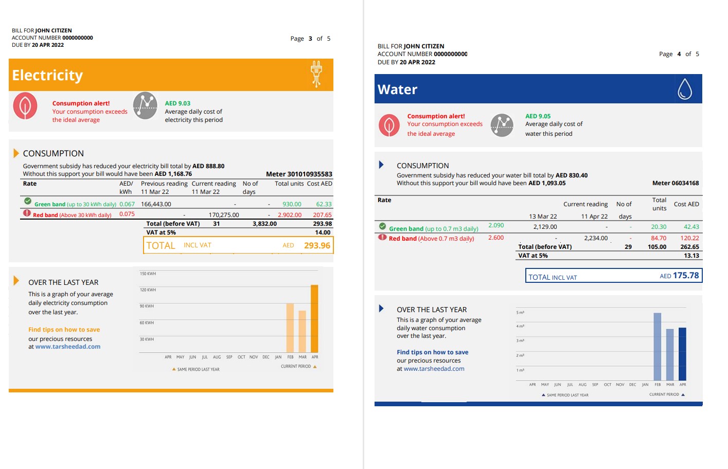 UAE Ajman Al Ain Distribution Co. Word and PDF utility bill template (5 pages) 3 4